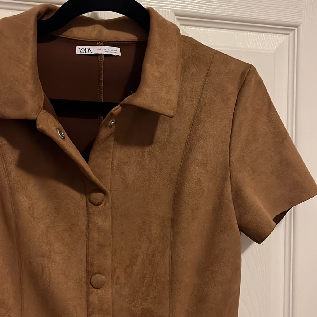 Zara Camel Faux Suede Dress Sz Small